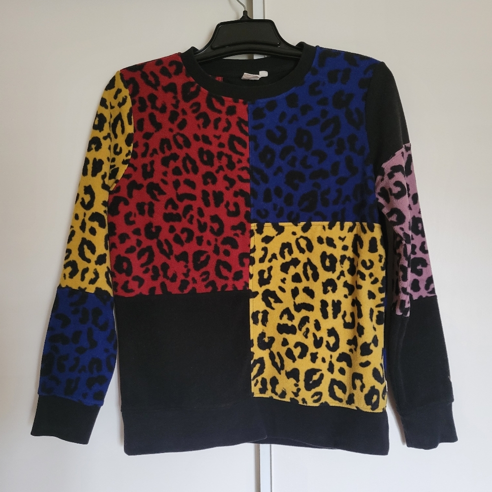 Vans fleece pullover sweatshirt animal print colorblock